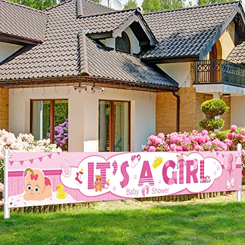 DPKOW It's a Girl Banner für Mädchen Babyparty Dekoration, Stoff Banner für Baby Shower Dekoration, Rosa Gender Reveal Party Dekoration für Innen Außen, Babyparty Zimmer Wand Tisch Dekoration von DPKOW