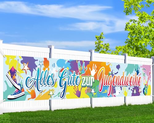 DPKOW Jugendweihe Deko Alles Gute zur Jugendweihe Banner, Lange Stoff Endlich Erwachsen Banner Hängende Jugendweihe Deko Junge Mädchen, Erwachsen Jugendweihe Partyzubehör im Freien Garten, 270 * 40cm DPKOW Jugendweihe Deko Alles Gute zur Jugendweihe Banner, Lange Stoff Endlich Erwachsen Banner Hängende Jugendweihe Deko Junge Mädchen, Erwachsen Jugendweihe Partyzubehör im Freien Garten, 270 * 40cm von DPKOW