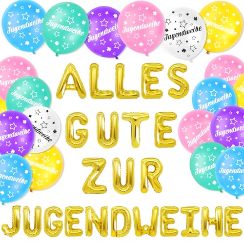 DPKOW Jugendweihe Luftballons Alles Gute zur Jugendweihe Deko Jungen Mädchen Ballon Set - 13 Stk Alles Gute zur Jugendweihe Folienballon + 18 Stk Jugendweihe Latexballons von DPKOW