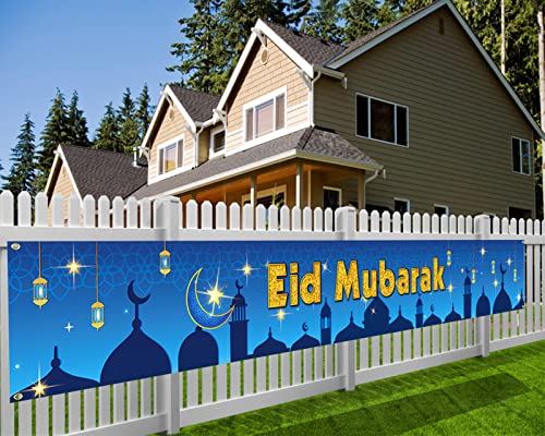 DPKOW Lang Eid Mubarak Banner für Ramadan Eid al-Fitr Dekoration, Stoff Poster Banner für Eid Draußen Garten Dekoration, Eid Wand Tisch Dekoration, Eid Haus Innen Dekoration, 270 * 35 cm von DPKOW