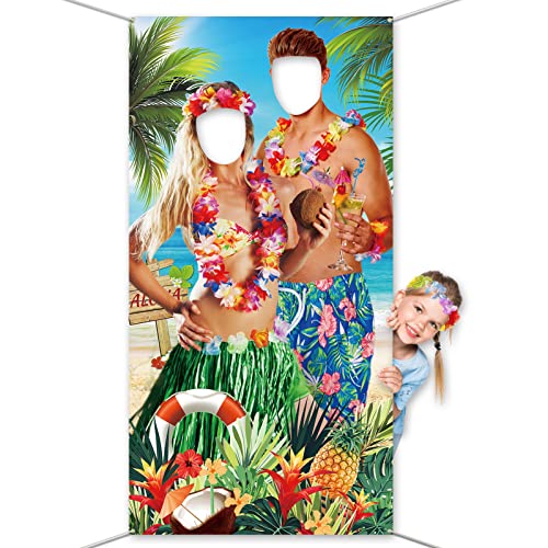 DPKOW Lustige Hawaii Foto Requisiten Banner, Stoff Luau Paar Gesicht im Loch Spiel für Hawaiian Luau Tiki Party Gastgeschenke, Tropische Party Fotoautomat Banner für Sommer Strand Party, 175 * 90 cm DPKOW Lustige Hawaii Foto Requisiten Banner, Stoff Luau Paar Gesicht im Loch Spiel für Hawaiian Luau Tiki Party Gastgeschenke, Tropische Party Fotoautomat Banner für Sommer Strand Party, 175 * 90 cm von DPKOW