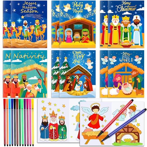 DPKOW Malbücher Weihnachtskrippe, 12-teiliges DIY Kunst Malbuch Religiösen Weihnachten Mitgebsel Kinder, Ausmalbücher Weihnachtskrippe Gastgeschenke Weihnachten Weihnachtsstrumpffüller, mit 18 Stiften DPKOW Malbücher Weihnachtskrippe, 12-teiliges DIY Kunst Malbuch Religiösen Weihnachten Mitgebsel Kinder, Ausmalbücher Weihnachtskrippe Gastgeschenke Weihnachten Weihnachtsstrumpffüller, mit 18 Stiften von DPKOW