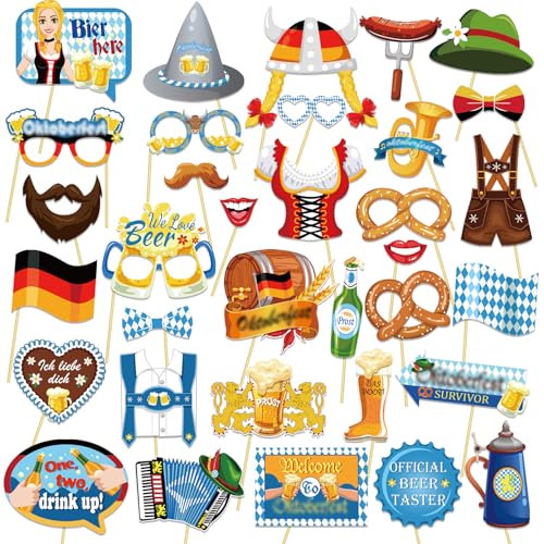 DPKOW Oktoberfest Photo Booth Props, 35pcs Bayrisch Partyfotoautomat Zubehör Wiesn Fotobox Fotorequisiten für Oktoberfest Spiel Gastgeschenke Deko, Bier Brezel Lebkuchen Flagge Brille Hut Schnurrbart DPKOW Oktoberfest Photo Booth Props, 35pcs Bayrisch Partyfotoautomat Zubehör Wiesn Fotobox Fotorequisiten für Oktoberfest Spiel Gastgeschenke Deko, Bier Brezel Lebkuchen Flagge Brille Hut Schnurrbart von DPKOW
