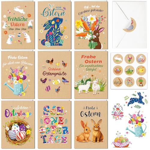 DPKOW Deutsch Osterkarten mit Umschlag Aufklebern, 9er Kraftpapier Ostern Kartenset Frohe Ostern Karte, Grußkarten Ostern Postkarten Ostern Klappkarten Blanko, Lustige Nostalgisch Original DPKOW Deutsch Osterkarten mit Umschlag Aufklebern, 9er Kraftpapier Ostern Kartenset Frohe Ostern Karte, Grußkarten Ostern Postkarten Ostern Klappkarten Blanko, Lustige Nostalgisch Original von DPKOW
