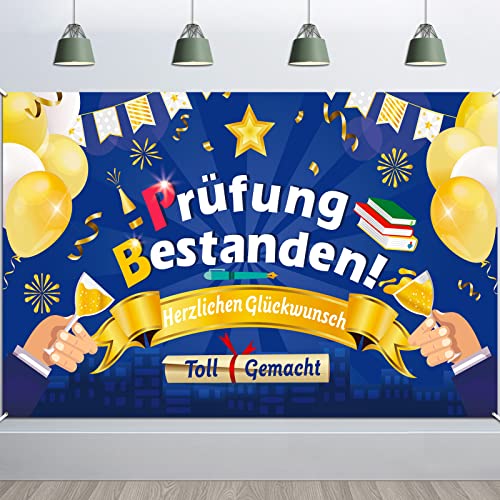 DPKOW Prüfung Bestanden Banner für Gratulation Abschluss Dekoration, Herzlichen Glückwunsch Hintergrund Banner für Prüfung Bestanden Dekoration für ABI Bachelor Master Diplom Ausbildung, 185 * 110cm von DPKOW