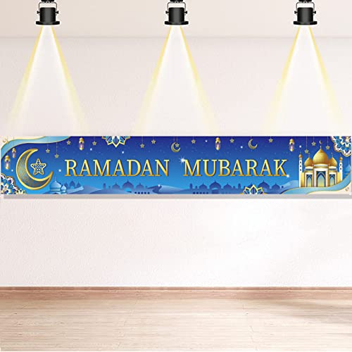 DPKOW Ramadan Mubarak Banner Dekoration, Elegantes Banner für Ramadan Dekoration Eid Adventskalender, Ramadan Hintergrund Außen Draußen Dekoration, 270 * 40 cm von DPKOW