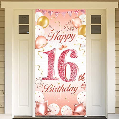 DPKOW Rose Gold 16. Geburtstag Dekoration für Mädchen, Rosé Gold 16. Geburtstag Banner für Hintergrund Tür Dekoration, 16. Geburtstag Hintergrund Banner für Garten Tisch Wand Dekoration, 185 x 90cm DPKOW Rose Gold 16. Geburtstag Dekoration für Mädchen, Rosé Gold 16. Geburtstag Banner für Hintergrund Tür Dekoration, 16. Geburtstag Hintergrund Banner für Garten Tisch Wand Dekoration, 185 x 90cm von DPKOW