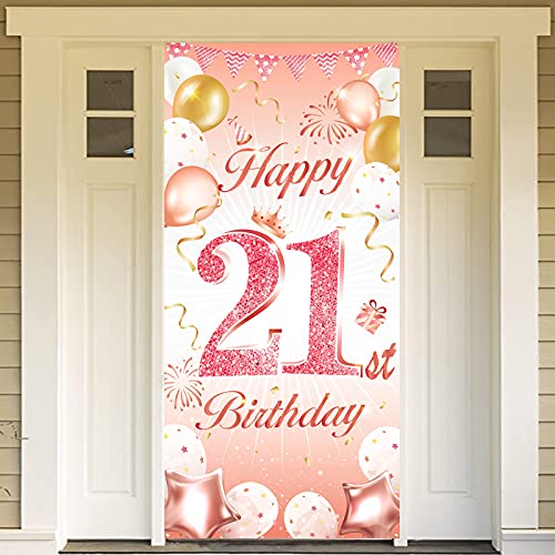 DPKOW Rose Gold 21. Geburtstag Dekoration für Frau, Rosé Gold 21. Geburtstag Banner für Hintergrund Tür Dekoration, 21. Geburtstag Hintergrund Banner für Garten Tisch Wand Dekoration, 185 x 90cm von DPKOW