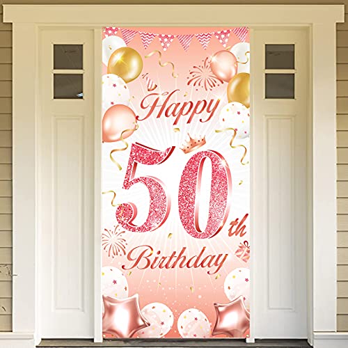 DPKOW Rose Gold 50. Geburtstag Dekoration für Frau, Rosé Gold 50. Geburtstag Banner für Hintergrund Tür Dekoration, 50. Geburtstag Hintergrund Banner für Garten Tisch Wand Dekoration, 185 x 90cm von DPKOW