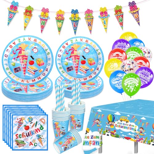 DPKOW 94 STK Einschulung Deko Set, Pappteller Einschulung Luftballons Girlande Schulkind Servietten Tischdecke Becher Papierstrohhalme, Schulanfang Deko Schuleinführung Deko Einschulung Junge Mädchen DPKOW 94 STK Einschulung Deko Set, Pappteller Einschulung Luftballons Girlande Schulkind Servietten Tischdecke Becher Papierstrohhalme, Schulanfang Deko Schuleinführung Deko Einschulung Junge Mädchen von DPKOW