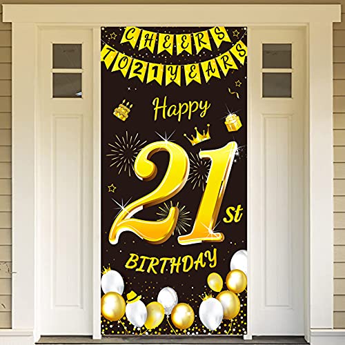 DPKOW Schwarz Gold 21. Geburtstag Dekoration für Mann Frau, Schwarz Gold 21. Geburtstag Banner für Hintergrund Tür Deko, 21. Geburtstag Tür Banner für Garten Tisch Wand Deko, 185 x 90cm Stoff DPKOW Schwarz Gold 21. Geburtstag Dekoration für Mann Frau, Schwarz Gold 21. Geburtstag Banner für Hintergrund Tür Deko, 21. Geburtstag Tür Banner für Garten Tisch Wand Deko, 185 x 90cm Stoff von DPKOW