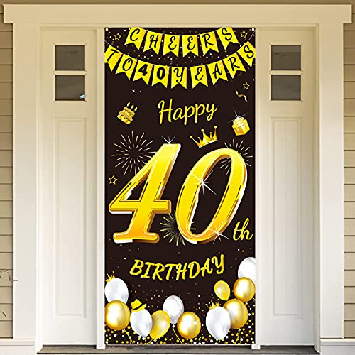 DPKOW Schwarz Gold 40. Geburtstag Dekoration für Mann Frau, Schwarz Gold 40. Geburtstag Banner für Hintergrund Tür Deko, 40. Geburtstag Tür Banner für Garten Tisch Wand Deko, 185 x 90cm Stoff von DPKOW