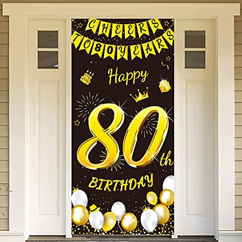 DPKOW Schwarz Gold 80. Geburtstag Dekoration für Mann Frau, Banner für Hintergrund Tür Deko, Garten Tisch Wand Deko, 185 x 90cm Stoff DPKOW Schwarz Gold 80. Geburtstag Dekoration für Mann Frau, Banner für Hintergrund Tür Deko, Garten Tisch Wand Deko, 185 x 90cm Stoff von DPKOW