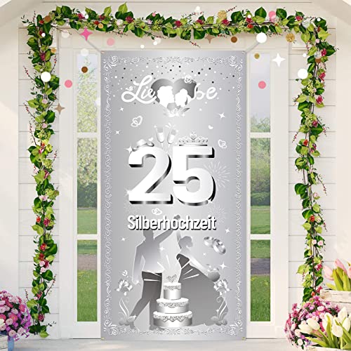 DPKOW Silberhochzeit Tür Banner für 25 Hochzeitstag Dekoration, 25. Hochzeitstag Banner für Silberhochzeit Tür Wand Dekoration, Silberhochzeit Hintergrund Garten Tisch Dekoration, 185 x 90cm DPKOW Silberhochzeit Tür Banner für 25 Hochzeitstag Dekoration, 25. Hochzeitstag Banner für Silberhochzeit Tür Wand Dekoration, Silberhochzeit Hintergrund Garten Tisch Dekoration, 185 x 90cm von DPKOW