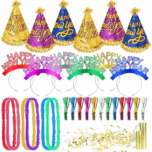 DPKOW Silvester Deko 2025 Party Set, Bunte Silvester Partyhüte Happy New Year Haarreif Silvester Leis Tröte Luftschlangen Accessories 2025 Silvester Partyzubehör 2025 Silvester Foto Requisiten, 31 Stk DPKOW Silvester Deko 2025 Party Set, Bunte Silvester Partyhüte Happy New Year Haarreif Silvester Leis Tröte Luftschlangen Accessories 2025 Silvester Partyzubehör 2025 Silvester Foto Requisiten, 31 Stk von DPKOW