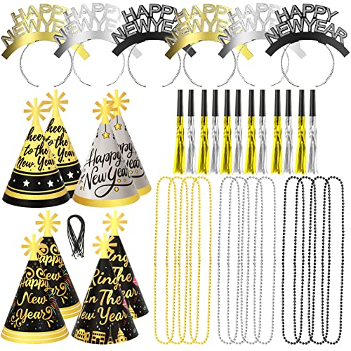 DPKOW Silvester Deko 2025 Party Set - Partyhüte, Happy New Year Haarreif, Halsketten, Tröten für Silvester Outfit Damen Männer - Foto Requisiten DPKOW Silvester Deko 2025 Party Set - Partyhüte, Happy New Year Haarreif, Halsketten, Tröten für Silvester Outfit Damen Männer - Foto Requisiten von DPKOW