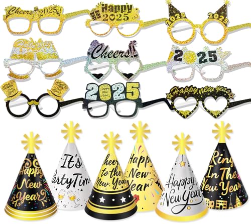 DPKOW Silvester Deko 2025 Schwarz Gold Silber Silvester Accessories Silvester Partyhüte Papier Kegel Hüte Silvester Brille 2025 Brille für Happy New Year Deko Silvester Party 2025, 30 Stück DPKOW Silvester Deko 2025 Schwarz Gold Silber Silvester Accessories Silvester Partyhüte Papier Kegel Hüte Silvester Brille 2025 Brille für Happy New Year Deko Silvester Party 2025, 30 Stück von DPKOW