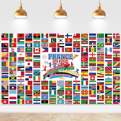 DPKOW Sommer Paris Spiele 2024 Banner Dekoration Willkommen, Länder Flaggen Fahnen für Paris Spiele 2024 Hintergrund Banner Dekorationen Internationaler Sport Poster Flagge, 185 * 110cm DPKOW Sommer Paris Spiele 2024 Banner Dekoration Willkommen, Länder Flaggen Fahnen für Paris Spiele 2024 Hintergrund Banner Dekorationen Internationaler Sport Poster Flagge, 185 * 110cm von DPKOW