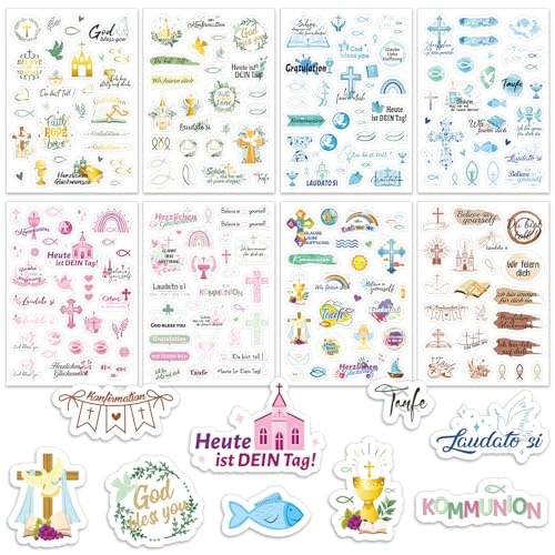 DPKOW Taufe Konfirmation Kommunion Sticker Set 227stk, Gästebuch Sticker Taufe Kommunion Konfirmation Aufkleber Scrapbook Karten Deko Fotoalbum Kommunion Taufe Konfirmation Mädchen Jungen Kinder von DPKOW