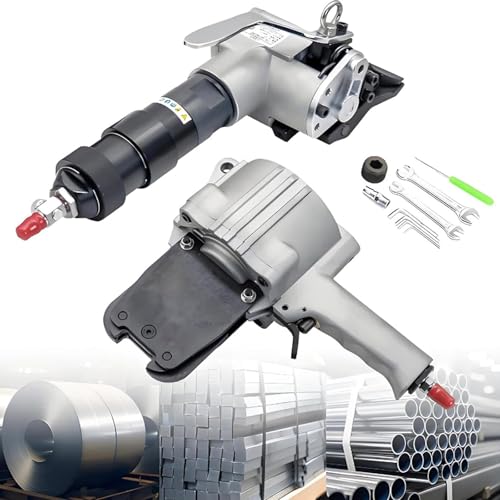 DPQYJPP Pneumatische Stahl-Umreifungsmaschine, tragbare Verpackungsmaschine zum Teilen von Bändern, Spanner und Schneideversiegelung, für 19 mm/25 mm/32 mm breite Metallbänder 25mm von DPQYJPP