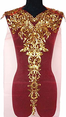 Spitzenapplikationen, Paillettenapplikationen, Netz-Epauletten, Stickerei, Spitzenstoff, Hochzeit, Aufnäher for Aufnähen for Kleider, DIY (rot)(Red) von DPSQQ