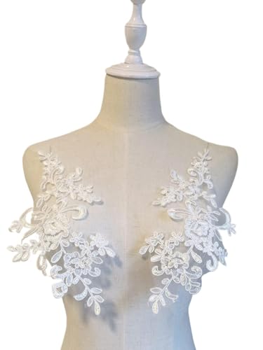 Spitzenapplikationen, Stickerei, Polyester-Seidenspitze, Kleidung, Hochzeitskleid, Applikationen, Stickerei, Spitzenflecken, transparentes Netz, wasserlösliche Spitze (Bianco)(Bianco) von DPSQQ
