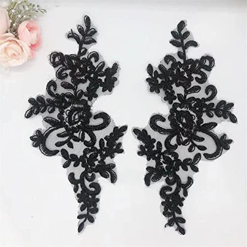 Spitzenapplikationen, Stickerei, Polyester-Seidenspitze, Kleidung, Hochzeitskleid, Applikationen, Stickerei, Spitzenflecken, transparentes Netz, wasserlösliche Spitze (Bianco)(Black) von DPSQQ