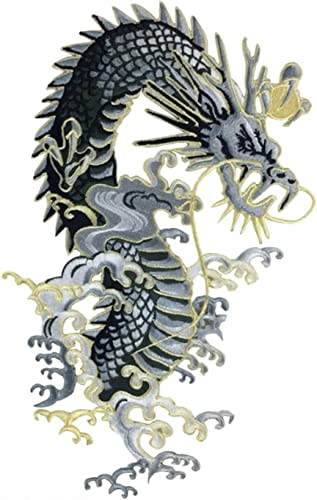 Spitzenapplikationen, goldene Drachen-Stickerei-Applikation, große Stoffaufkleber, Aufnäher, Dekoration, Bühnen-/Opern-Kleidungszubehör (links, 11 x 18 cm)(Left 11 * 18cm) von DPSQQ
