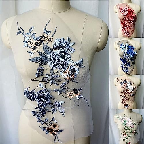 Spitzenapplikationen, graue bestickte Blumenspitzenstoffapplikationen, Kragennetz, Nähflicken for Hochzeitskleid, Dekoration, Kleid, DIY (Blau)(Grijs) von DPSQQ