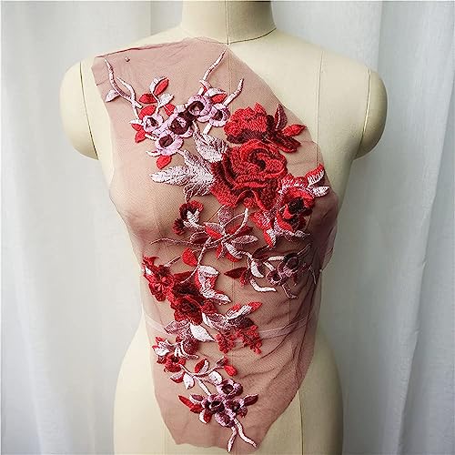 Spitzenapplikationen, graue bestickte Blumenspitzenstoffapplikationen, Kragennetz, Nähflicken for Hochzeitskleid, Dekoration, Kleid, DIY (Blau)(Red) von DPSQQ