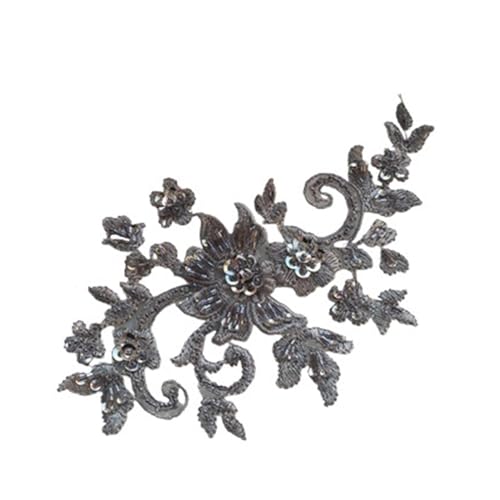 Spitzenapplikationen, handgefertigte Perlenapplikationen for Selbermachen, Blumenaufnäher, Hochzeitszubehör, Spitze (rot)(Dark Grey) von DPSQQ