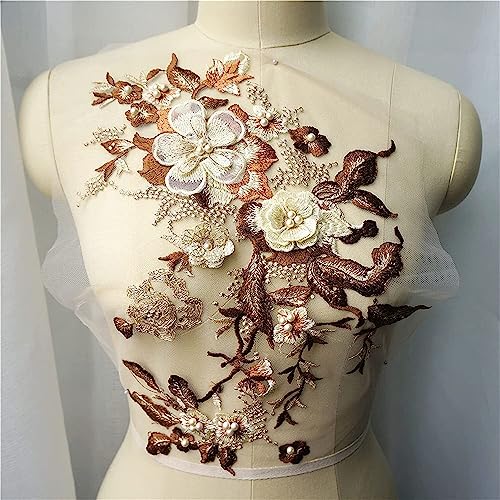 Spitzenapplikationen, weiß, blau, lila, grau, 3D-Blumen, Perlen, Strass-Applikationen, bestickte Hochzeitskleid-Dekoration, Netz-Nähflicken for Kleid, DIY (rot)(Red) von DPSQQ