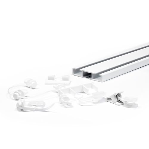 DQ-PP 150cm Gardinenschiene mit Klick-Gleiter – Weiß – Aluminium – 1-/2-läufig Gardinensystem – Vorhangstange – Deckenschiene von DQ-PP