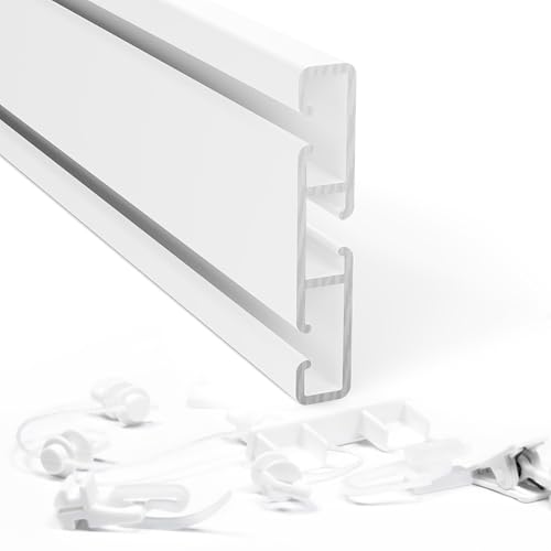 DQ-PP 180cm Gardinenschiene mit Klick-Gleiter – Weiß – Aluminium – 1-/2-läufig Gardinensystem – Vorhangstange – Deckenschiene von DQ-PP