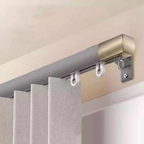 Aluminium-Vorhangschiene, Seitlich/an Der Decke Montierte Gardinenschiene, Geräuschlose Und Glatte Gardinenschiene, 1.0,1.5,2.0,2.5,3.0,3.5,4.0,4.5,5.0M, Für (Size:1.00M,Color:Grau - Wandmontage) von DQRMVV