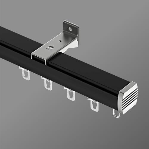 Vorhangschiene Aus Verdickter Aluminiumlegierung Mit Gelagerten Rädern, Geräuschlose Gleitschiene Für Decken-/Wandmontage, Einzelne Gardinenschiene Für Woh(Size:1.50M,Color:Schwarz – Wandmontage) von DQRMVV