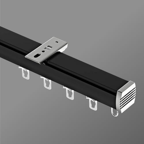 Vorhangschiene Aus Verdickter Aluminiumlegierung Mit Gelagerten Rädern, Geräuschlose Gleitschiene Für Decken-/Wandmontage, Einzelne Gardinenschiene Für Woh(Size:3.50M,Color:Schwarz – Deckenmontage) von DQRMVV