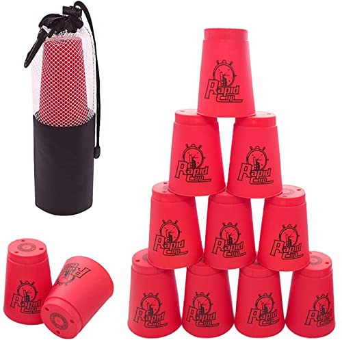 DQTYE 12pcs Plastic Skill Cups for Hand-Eye Coordination Training, Kids & Adults Party Games, Educational Toy with Storage Pouch - Red DQTYE 12pcs Plastic Skill Cups for Hand-Eye Coordination Training, Kids & Adults Party Games, Educational Toy with Storage Pouch - Red von DQTYE