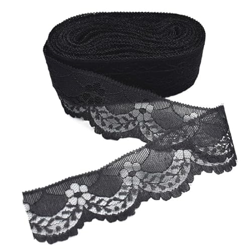 Crochet Cotton Lace Trimming, Spitzenband for Selbermachen, Nähen, Basteln, 40 mm breit, mehrfarbig, Packung mit 5 oder 10 Yards(Black,5 yards) von DQZRTUECA