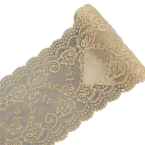 DQZRTUECA 4 Stück elastisches Spitzenband, Blumenmuster, 15 cm breit, mehrfarbig, 1 Yard(Skin) von DQZRTUECA