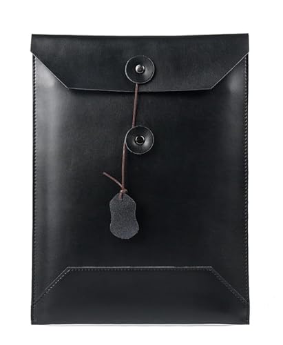 DQZRTUECA Dokumentenhalter aus PU-Leder, Umschlaghülle, Clutch, Kordelzug, Computertasche, Schwarz, 37 x 27 x 0,5 cm von DQZRTUECA