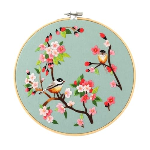 DQZRTUECA Hand Stickerei Kit, DIY-Blumen-Kreuzstich-Set mit/ohne Rahmen for Erwachsene, Kinder, Anfänger, Heimdekoration, Geschenk(Ymfh,20cm hoop) von DQZRTUECA