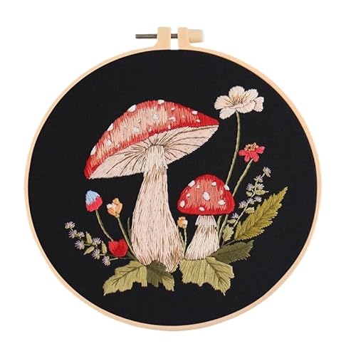 DQZRTUECA Hand Stickerei Kit, Kreuzstich-Starterset mit gestempeltem Pilzmotiv, mehrfarbig, 27 x 27 cm(E 20x20cm,No Hoop) von DQZRTUECA