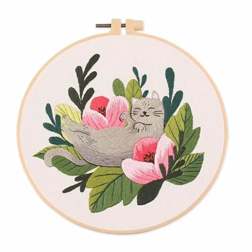 DQZRTUECA Hand Stickerei Kit, Kreuzstich-Stickset for Selbermachen, Katzenmuster, mehrfarbig, 20 x 20 cm(E02890-M-YW) von DQZRTUECA