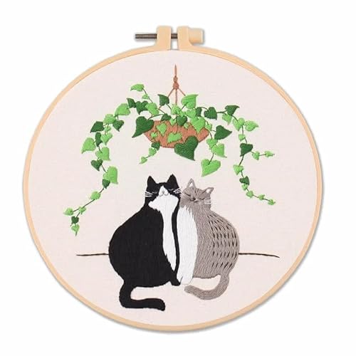 DQZRTUECA Hand Stickerei Kit, Kreuzstich-Stickset for Selbermachen, Katzenmuster, mehrfarbig, 20 x 20 cm(E02895-M-YW) von DQZRTUECA