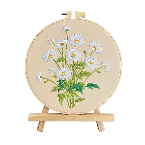 DQZRTUECA Hand Stickerei Kit, Kreuzstichset mit Gänseblümchen-Motiv, bedruckt, for Anfänger, mehrfarbig, mehrere Größen(2406012,20cm hoop) von DQZRTUECA