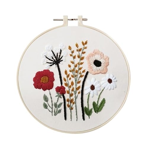 DQZRTUECA Hand Stickerei Kit, Stickerei-Starter-Kit mit Muster gestempelt Kreuzstich Set Blumen Pflanze Multicolor(A1) von DQZRTUECA