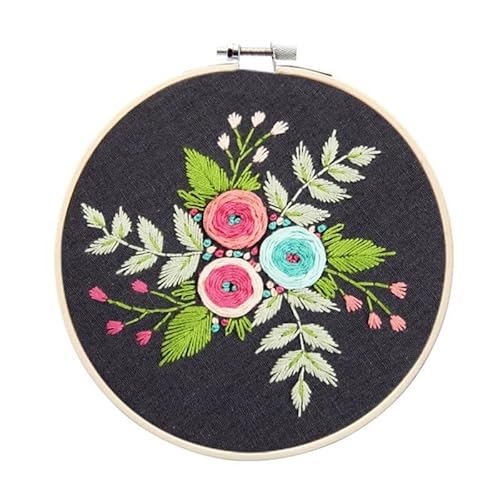 DQZRTUECA Hand Stickerei Kit, Stickerei-Starter-Kit mit Muster gestempelt Kreuzstich Set Blumen Pflanze Multicolor(A11) von DQZRTUECA