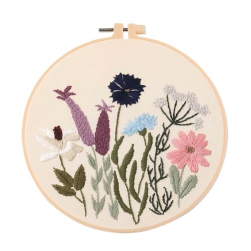 DQZRTUECA Hand Stickerei Kit, Stickerei-Starter-Kit mit Muster gestempelt Kreuzstich Set Blumen Pflanze Multicolor(B) von DQZRTUECA