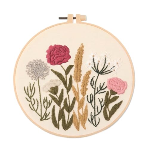 DQZRTUECA Hand Stickerei Kit, Stickerei-Starter-Kit mit Muster gestempelt Kreuzstich Set Blumen Pflanze Multicolor(C) von DQZRTUECA